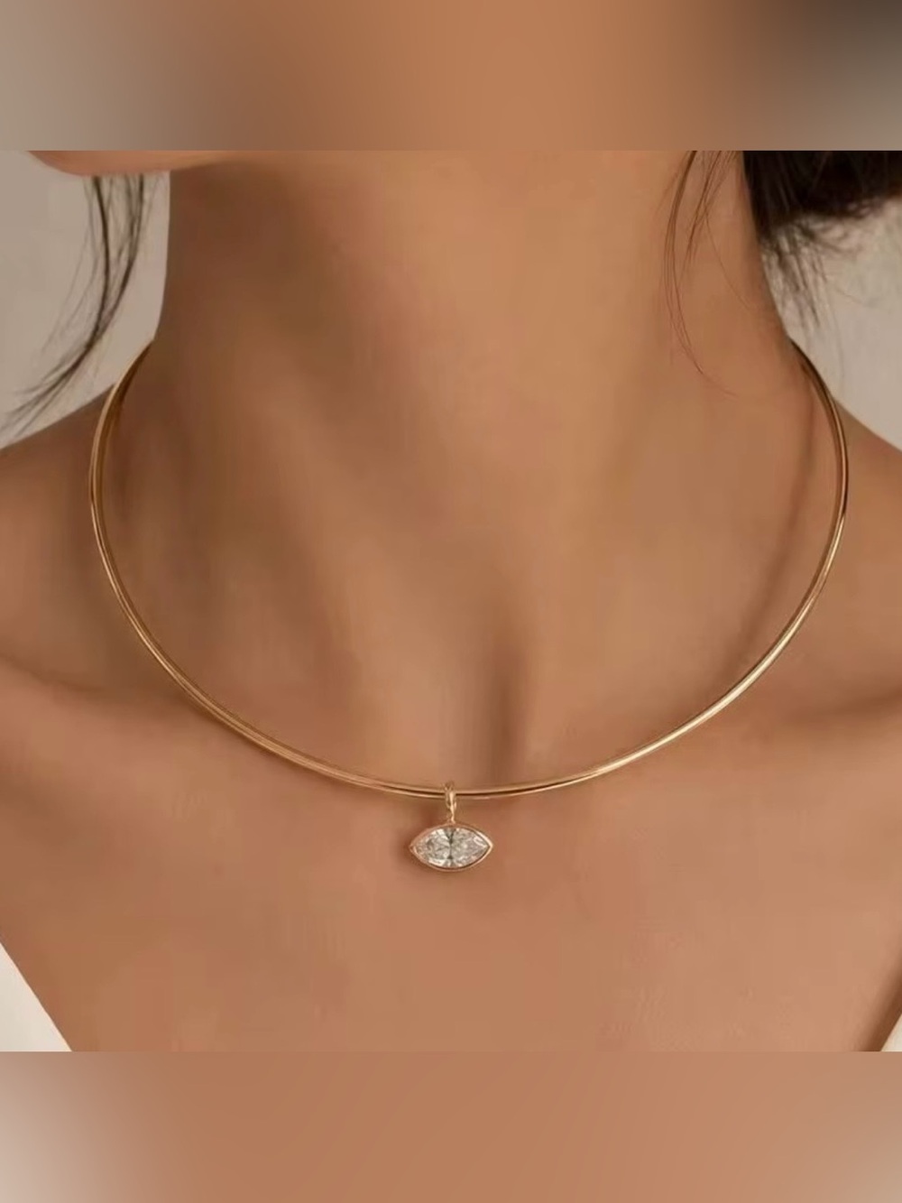 Gold Choker Necklace with Crystal Eye Charm
